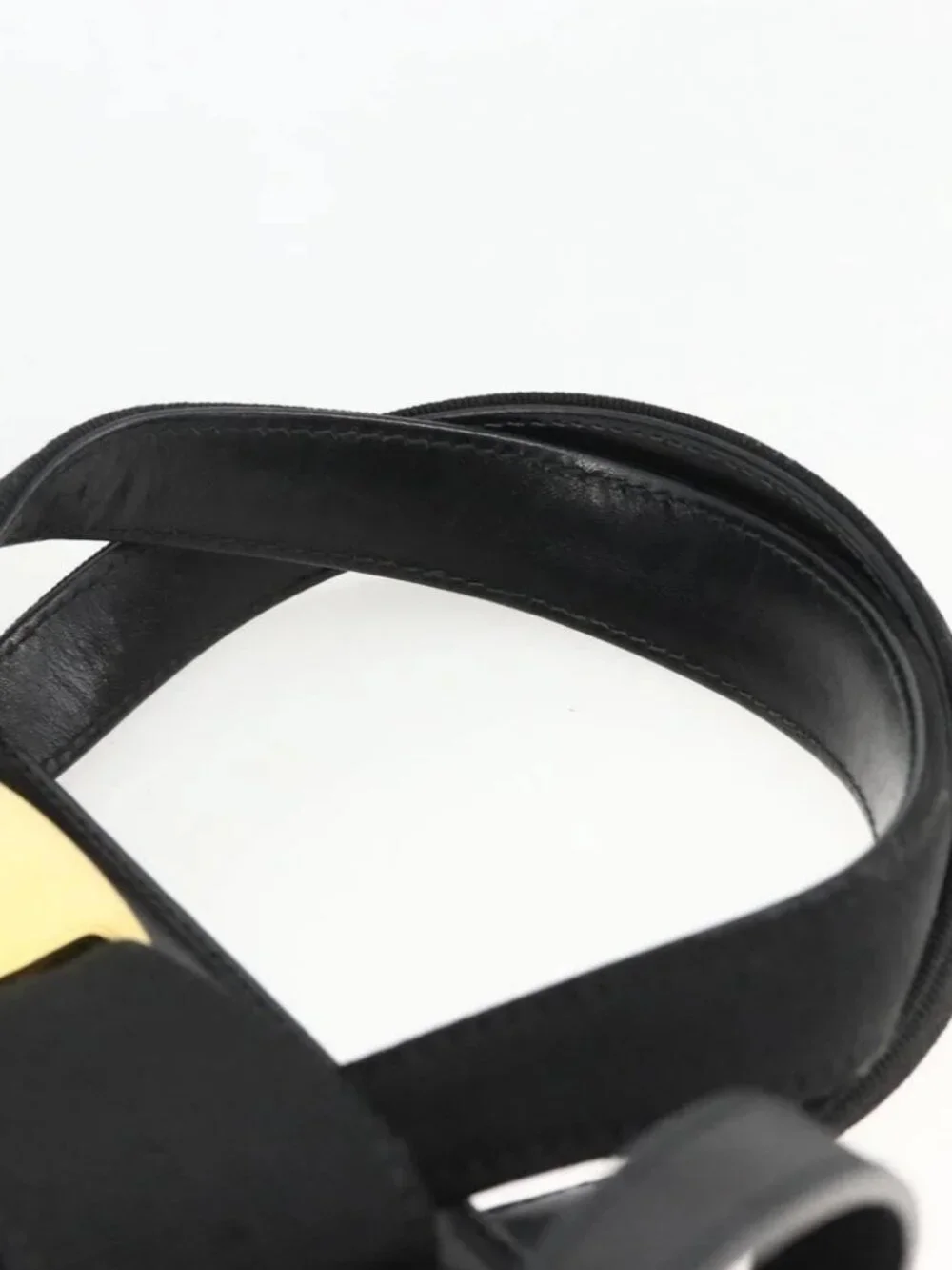 Salvatore Ferragamo Vala Ribbon Hand Bag Leather 2way Black Gold Auth ka3380